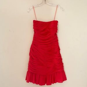 Halston Heritage Pink Ruched Pleated Strap less Cocktail Mini Dress 4